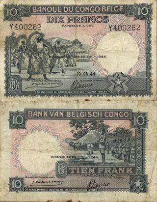 Belgian Congo - 10 Francs 1944 P.  14d