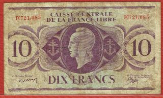 French Equatorial Africa Caisse Central Of France 10 Francs (pick 11a)