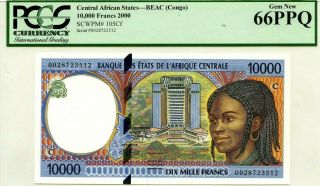 Congo 10,  000 Francs 2000 Central African States Cem Unc Pick 105 Cf Value $360