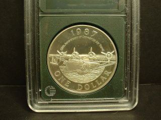 1987 Bermuda One Dollar Silver Coin 50th Anniversary Commercial Air Travel
