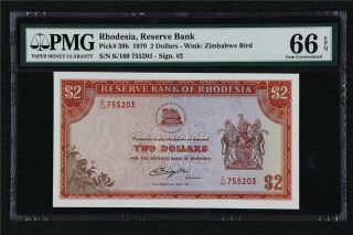 1979 Rhodesia Reserve Bank 2 Dollars Pick 39b Pmg 66 Epq Gem Unc