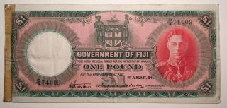 1941 - Fiji 1 Pound - Because Of Tape Vg -