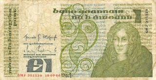 Ireland 1 Pound 18.  09.  1986 Series Ghj Circulated Banknote Meaex2