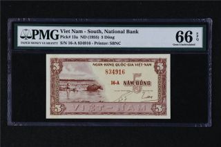 1955 Viet Nam South National Bank 5 Dong Pick 13a Pmg 66 Epq Gem Unc