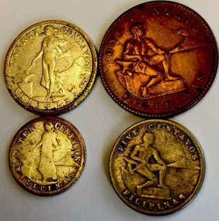 Set Of (4) - Philippines Insular Govt - (1,  5,  10,  20) Centavos Coin Set - (1907 - 1929)
