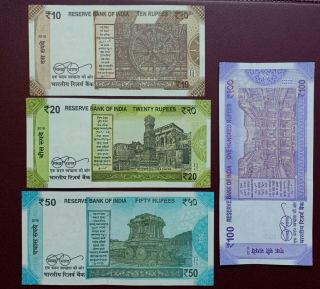 India 2019 Issue banknote set of 10,  20,  50 and 100 Rupees UNC Das Signature 2