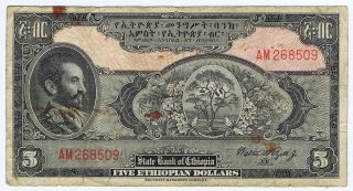 Ethiopia With Haile Selassie 5 Dollars Pick 13c By Security Banknote Company