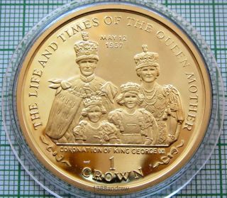 Isle Of Man 2000 Crown,  Life & Times Of Queen Mother - Coronation,  Gold Plated