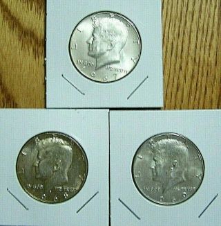 1967 1968d 1969 Kennedy Half Dollars,  40 Silver,  Circulated Set Of 3 Coins