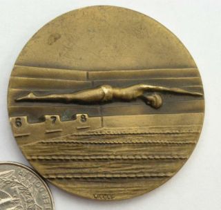 French Swimming Federation Old Bronze Medal.  51mm
