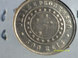 Brazil 500 Reis Silver Coin.  917 1889 KIM494 4
