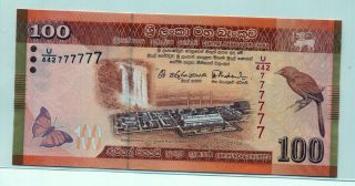 Sri Lanka 2015 100 Rupees Solid Number U/442 777777