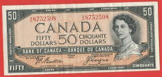 1954 Canadian 50 Dollar Note - Beattie/ Coyne - Creased But Otherwise Great Shape