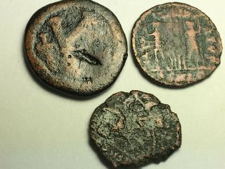 Ancient Auth.  3 Coins; 2 Roman 307 Ad; Legion & Spearing & 1 Byzantine Lg.  K 518