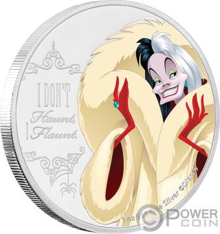 Cruella De Vil Dalmatians Disney Villains 1 Oz Silver Coin 2$ Niue 2018