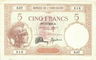 Hebrides 5 Francs O/p Noumea Banknote 1941 Vf