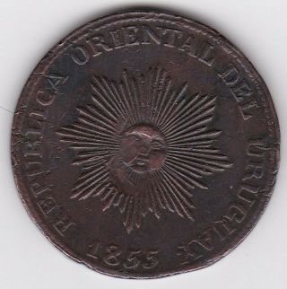 Republica Oriental Del Uruguay.  20 Centesimos 1855.  Copper.  Km 7
