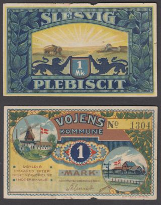 Denmark 1 Mark 1920 (vg - F) Vojens German Notgeld