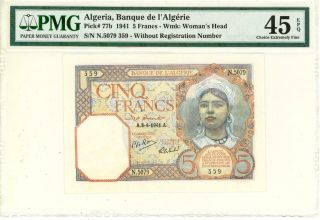 Algeria 5 Francs Currency Banknote 1941 Pmg 45 Xf