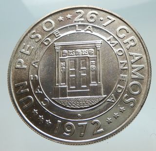 1972 Dominican Republic Treasury Vault Building Antique Silver Peso Coin I74735