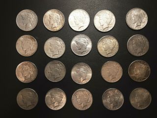 1922 - 24 Peace Dollar (20 Coins) 90 Silver Coin 15 1922,  3 1923,  2 1924 - 1 Roll