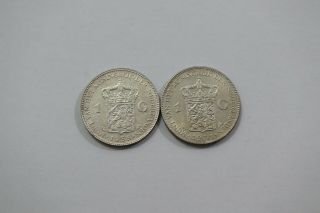 Netherlands 1 Gulden 1931,  1938 Both Silver Sharp Details B18 Xc30