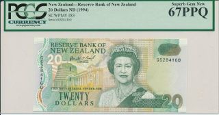 Reserve Bank Of Zealand Zealand $20 Nd (1994) Pcgs 67ppq