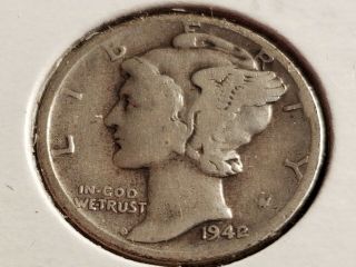 1942/1 Mercury Silver Dime,  Very Tough Key Date Inv06 D178