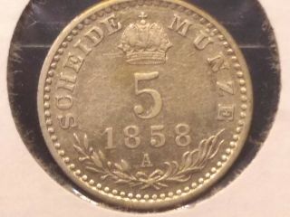 1858 A Austria 5 Kreuzer Silver Coin