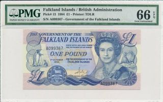 Government Of The Falkland Islands 1 Pound 1984 Prefix A Pmg 66epq