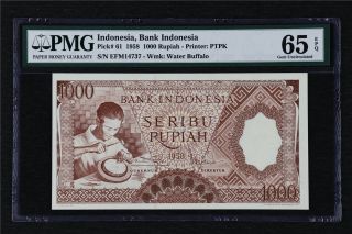 1958 Indonesia Bank Indonesia 1000 Rupiah Pick 61 Pmg 65 Epq Gem Unc