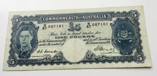 1939 - 52 Commonwealth Of Australia £5 Note.