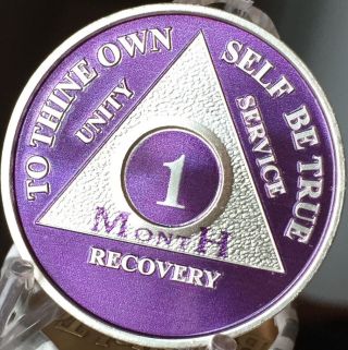 1 Month Purple Silver Plated Aa Medallion 30 Day Chip Alcoholics Anonymous