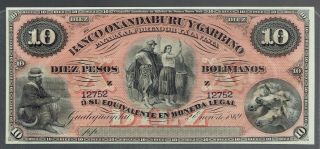 Argentina Banco Oxandaburuy Garbino 10 Pesos Note 1869 Abnc Au - Unc
