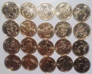 Seychelles 1 Cent 2012 - 2014 Crab 16mm Brass Plated Steel All Unc 20 Pc