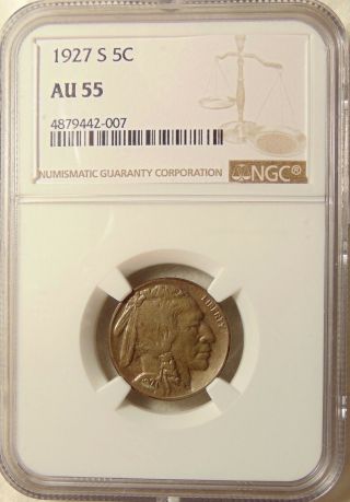 1927 - S Buffalo Nickel - Better Date - Ngc Au55 - Very Pretty Au,  Coin