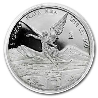 Proof Libertad - Mexico - 2018 5 Oz Proof Silver Coin In Capsule