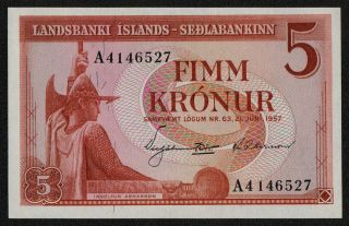 Iceland (p37b) 5 Kronur L.  1957 Aunc,
