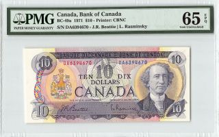 Canada 1971 Bc - 49a Pmg Gem Unc 65 Epq 10 Dollars (beattie - Rasminsky)