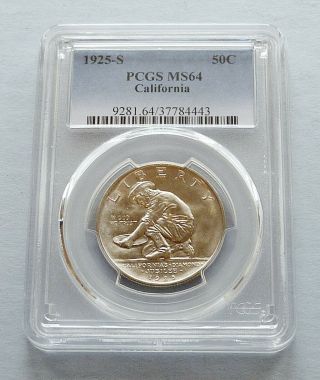 1925 - S California Commemorative Silver Half Dollar Pcgs Cert & Graded Ms 64
