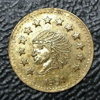 1854 California Fractional Gold Round 1/2 Dollar Token - Indian Head - 14mm