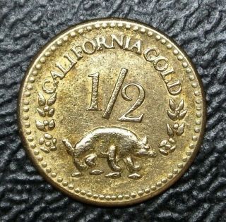 1854 CALIFORNIA Fractional Gold Round 1/2 Dollar TOKEN - Indian Head - 14mm 2
