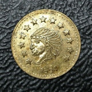 1854 CALIFORNIA Fractional Gold Round 1/2 Dollar TOKEN - Indian Head - 14mm 3