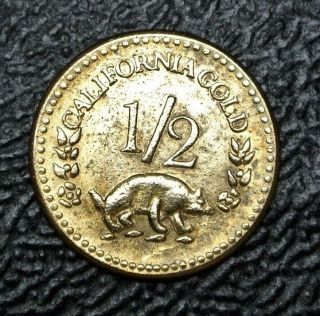 1854 CALIFORNIA Fractional Gold Round 1/2 Dollar TOKEN - Indian Head - 14mm 4