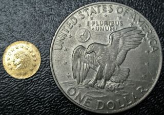 1854 CALIFORNIA Fractional Gold Round 1/2 Dollar TOKEN - Indian Head - 14mm 5
