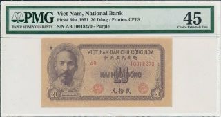 National Bank Viet Nam 20 Dong 1951 Pmg Au 45