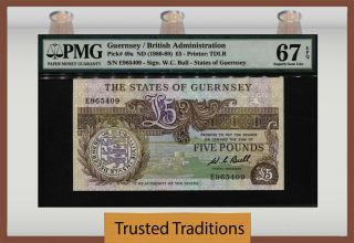 Tt Pk 49a Nd (1980 - 89) Guernsey / British Administration 5 Pounds Pmg 67 Epq