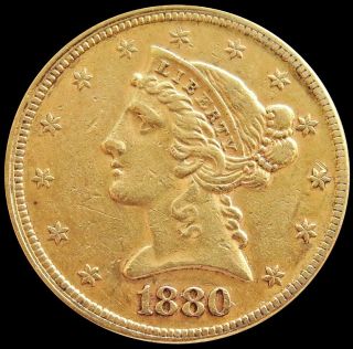 1880 Gold United States $5 Dollar Liberty Head Half Eagle Philadelphia
