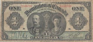 1911 Dominion Of Canada $1 Note Vg - F