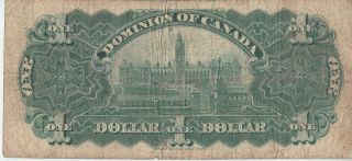 1911 DOMINION OF CANADA $1 NOTE VG - F 2